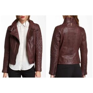 Mackage Jimmie distressed lamb leather jacket in Merlot Burgundy size S